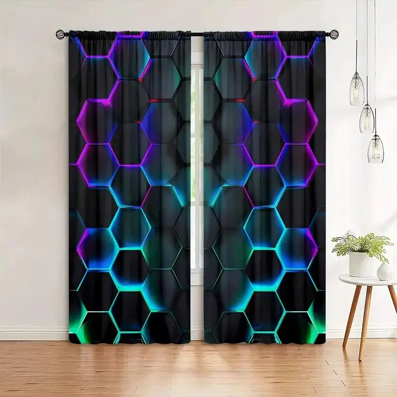 Tech Office Youtube - 2 stuks Hexagon Tech Gordijnen met