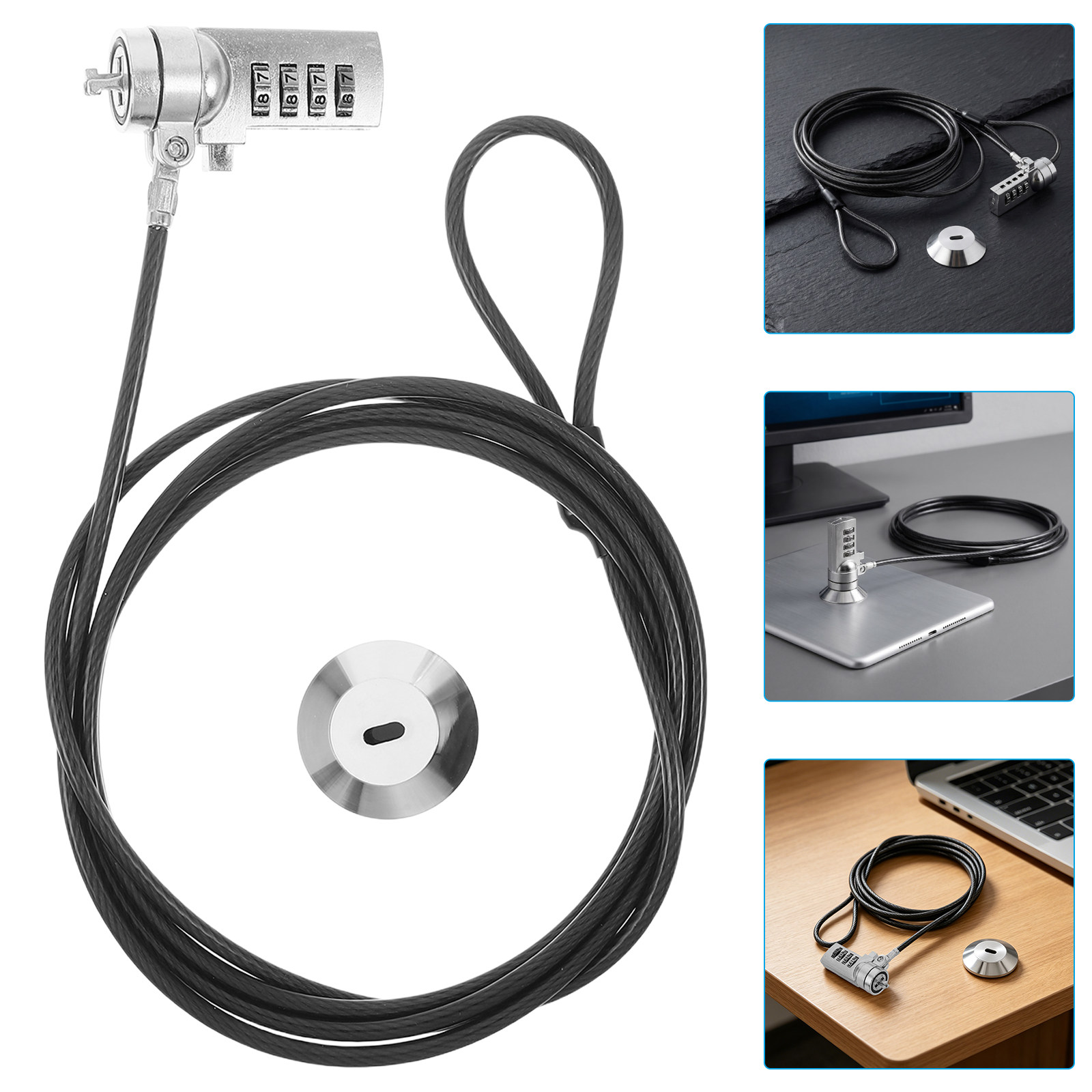 Cable Lock Laptop - 1Set Laptop Combinatieslot 6Ft Staalkabel Beveiligingsapparaat
