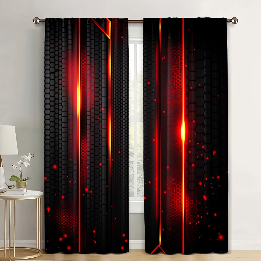 Tech Office Youtube - 2 stuks Lava Gordijnen Zwart Rood