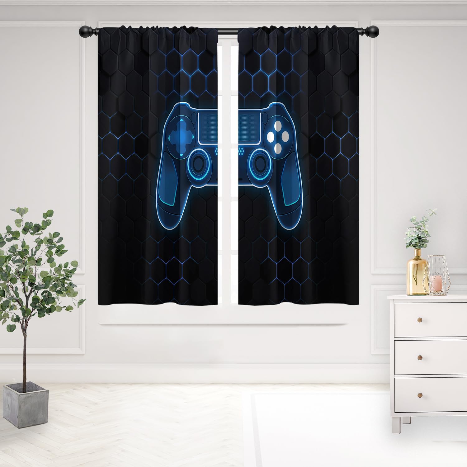 Tech Office Youtube - Luxe PS Controller Gaming Gordijnen Blauwe