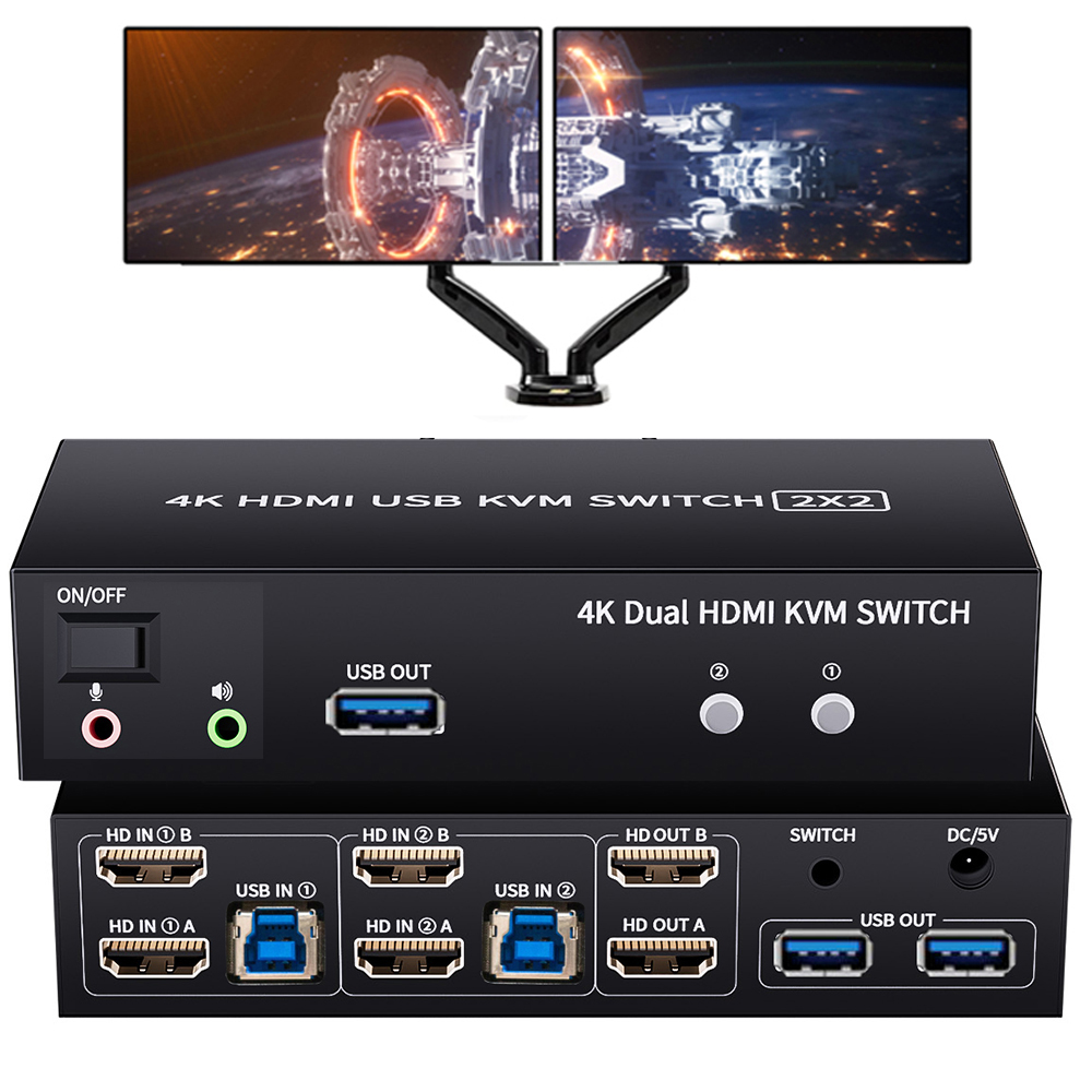 Dubbele monitor HDMI KVM-schak - Kvm Switch Dual Monitor recensie en prijs