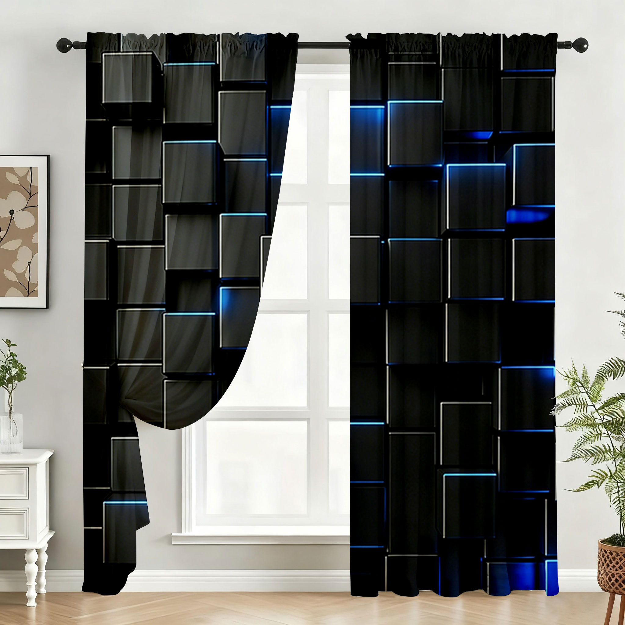 2PC Zwart Blauw Neon Cube Shee - Tech Office Youtube recensie en prijs